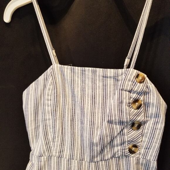 Japna White & Blue Stripe Cotton High Rise Crop Leg Jumpsuit Juniors Size XS - Picture 7 of 11